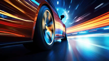 Foto op Plexiglas Close - up of wheel of sports car racing © Lubos Chlubny