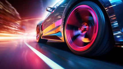 Foto op Plexiglas Close - up of wheel of sports car racing © Lubos Chlubny