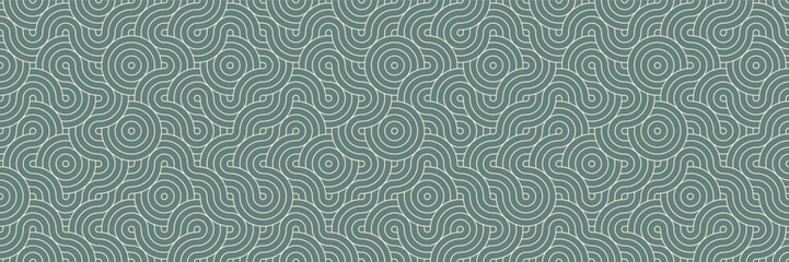 Oriental Circles and Waves Design Background Pattern. Seamless Chinese Geometric Texture. Modern Vintage Zen Art with Traditional Asian Silhouette. Elegant Abstract Wave and Zigzag.