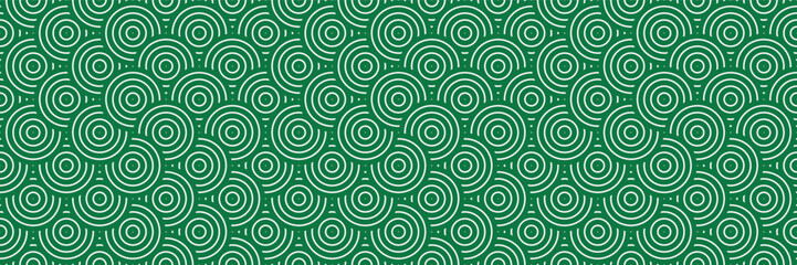 Green Asian Circle Background Pattern. Seamless Modern Geometric Design in Abstract Radiant Style. Fresh and Trendy Background for Fashion and Decor. Minimalistic Hypnotic Texture.