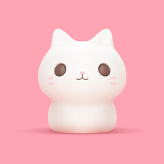 Adorable minimalist kitty kawaii white figurine 3d icon realistic vector illustration