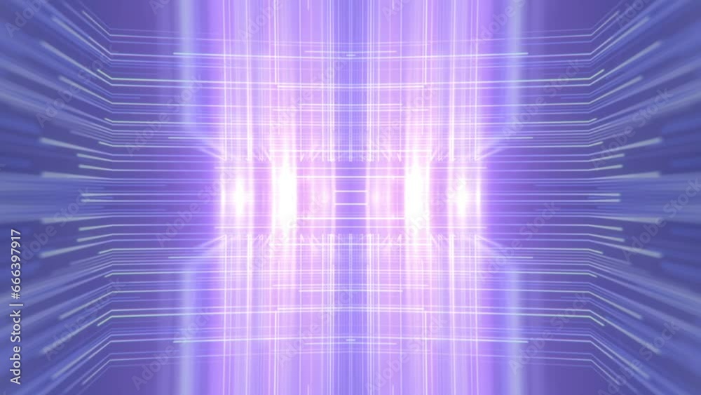 Aufkleber Blue and purple abstract background with streaks of neon light. Symmetrical lights with soft purple glow. Digital seamless loop animation. 3d rendering. HD resolution