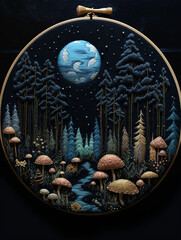 Embroidery Embossed Mushroom and Forest 