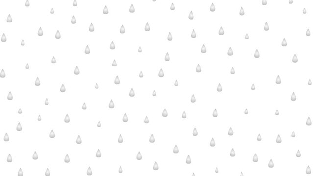 Animated silver raindrops falling from above. It's raining. Looped video. Vector illustration isolated on white background.