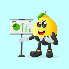 Fototapeta premium Cute lemon character presenting financial reports