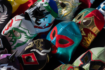 Mexican lucha libre mask on a market, carnival masks country