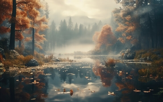 lake forest nature scenery,created with Generative AI tecnology.