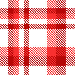 Fototapeta premium White Red Tartan Plaid Pattern Seamless. Check fabric texture for flannel shirt, skirt, blanket 