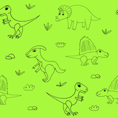 dinosaurs seamless pattern hand drawn in doodle style.