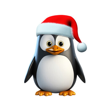 Penguin with santa hat. Christmas celebration concept