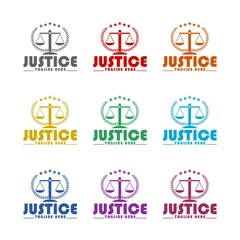  Justice law logo template icon isolated on white background. Set icons colorful