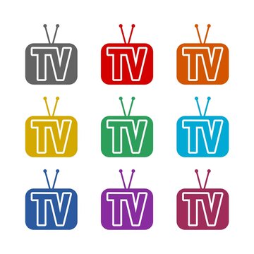 TV logo icon isolated on white background. Set icons colorful