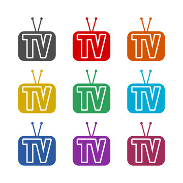 TV logo icon isolated on white background. Set icons colorful