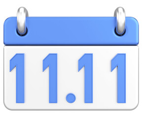 11.11 calendar. November sale. 3D illustration.