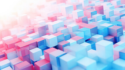 Obraz premium Texture background with random 3d cubic metal boxes in bright blue and red colors