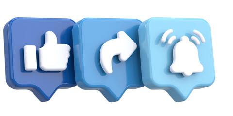 Like share subscribe icon. 3D illustration.