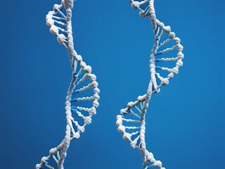  photograph of high quality of Real close up of human DNA isolate on blue background
