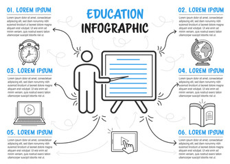 6 steps education process infographic template design. Vector sketch illustration.