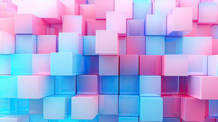 Texture background with random 3d cubic metal boxes in bright blue and red colors