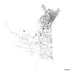Catania city map with roads and streets, Italy. Vector outline illustration.