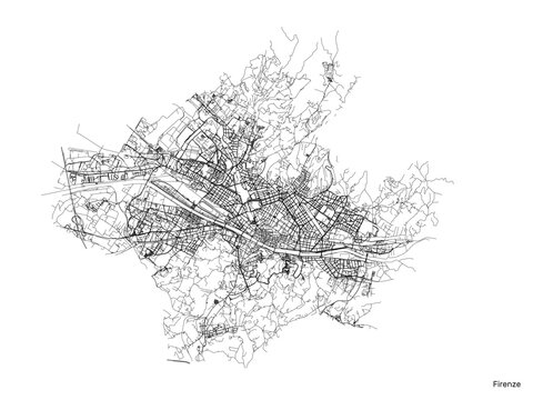 Florence city map with roads and streets, Italy. Vector outline illustration.