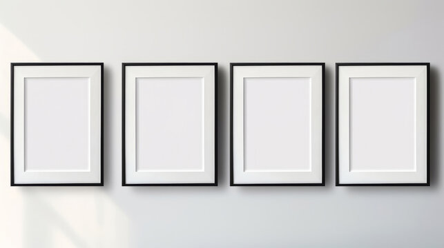 Mock-up set of photo frames on wall. Black edges. Modern concept. Copy space.