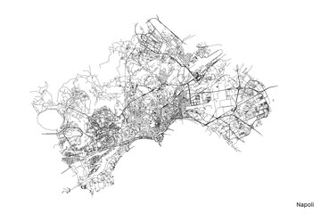 Naples city map with roads and streets, Italy. Vector outline illustration.