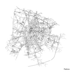 Padua city map with roads and streets, Italy. Vector outline illustration. - obrazy, fototapety, plakaty