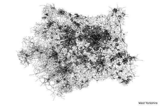 West Yorkshire city map with roads and streets, United Kingdom. Vector outline illustration.