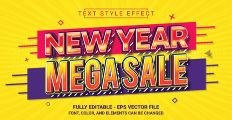 New Year Mega Sale Text Style Effect. Editable Graphic Text Template.