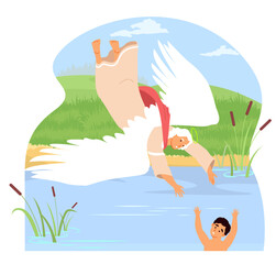 Guardian angel saving child drowning in lake or river