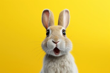 Obraz premium Studio headshot portrait of surprised rabbit on bright colors studio background