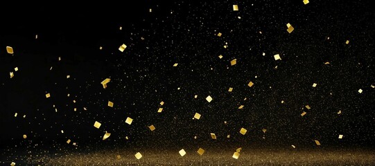 Sparkle gold bokeh shimmer on black background. Generative AI. - obrazy, fototapety, plakaty