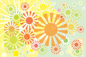 Illustration of abstract yellow flower on soft green background.