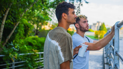 Multiethnic gay couple in the park