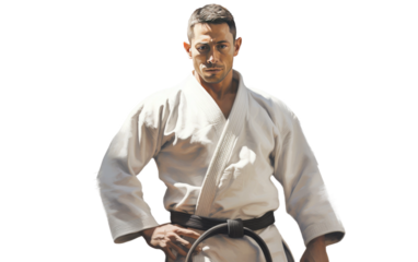 Detailed Portrait of Judo Practitioner on White or PNG Transparent Background.
