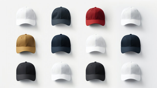 Blank baseball caps. Mock up. Headwear template. Copy space.
