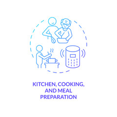 2D thin line gradient icon kitchen cooking and meal preparation concept, isolated vector, blue illustration representing arena.