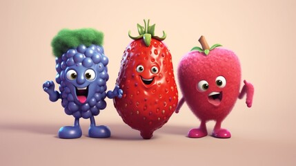 Strawberry blueberry mulberry and raspberry anthropom.Generative AI