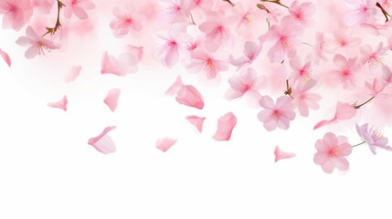 Pink sacra flower petals falling. Isolated transparent background.  - obrazy, fototapety, plakaty