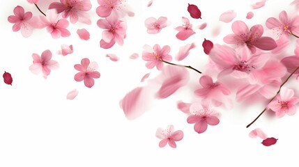 Pink sacra flower petals falling. Isolated transparent background.  - obrazy, fototapety, plakaty