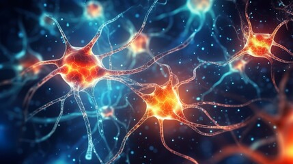 neuron cells with glowing in human brain synapses