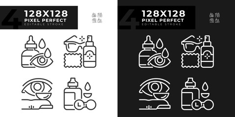 Fototapeta premium 2D pixel perfect light and dark icons set representing eye care, editable thin linear illustration.