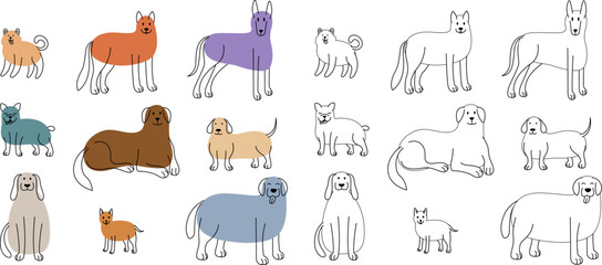 Cute cartoon dogs collection. Hand drawn illustration in doodle style set.