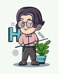 vector illustration of a teacher teaching ,ornamental plants beside. profession icon concept