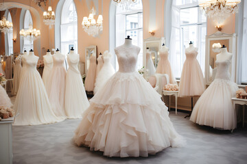 Exquisite Collection of Elegant Wedding Dresses in a Boutique