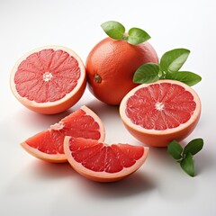 Set Whole Cut Fresh Grapefruit , Hd , On White Background 