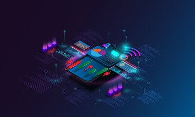 Abstract background image of web development technology. financial graph Stock market on smartphone