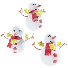 snowman 3d christmas illustration with three angle