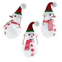 hat with snowman 3d christmas illustration with three angle